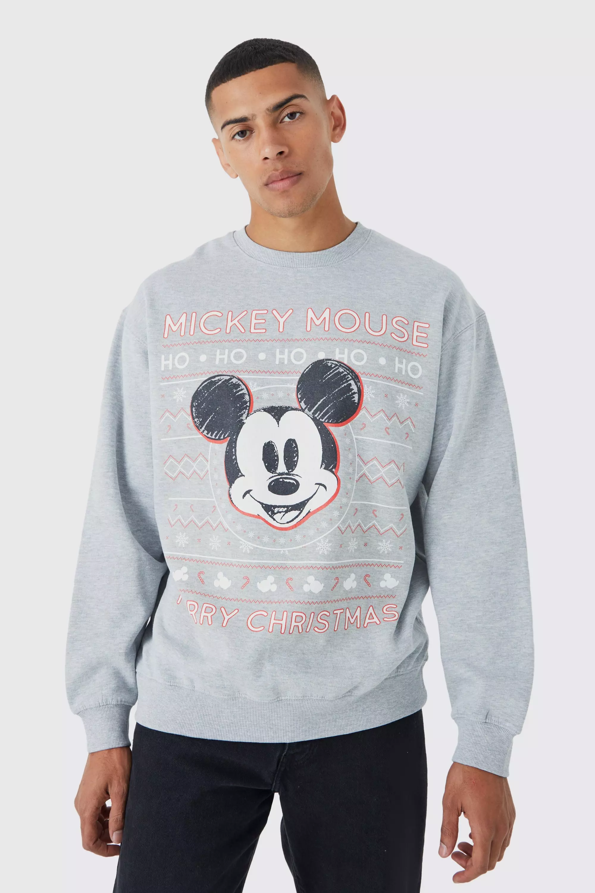 Oversized Christmas Mickey Disney License Sweatshirt boohooMAN IE